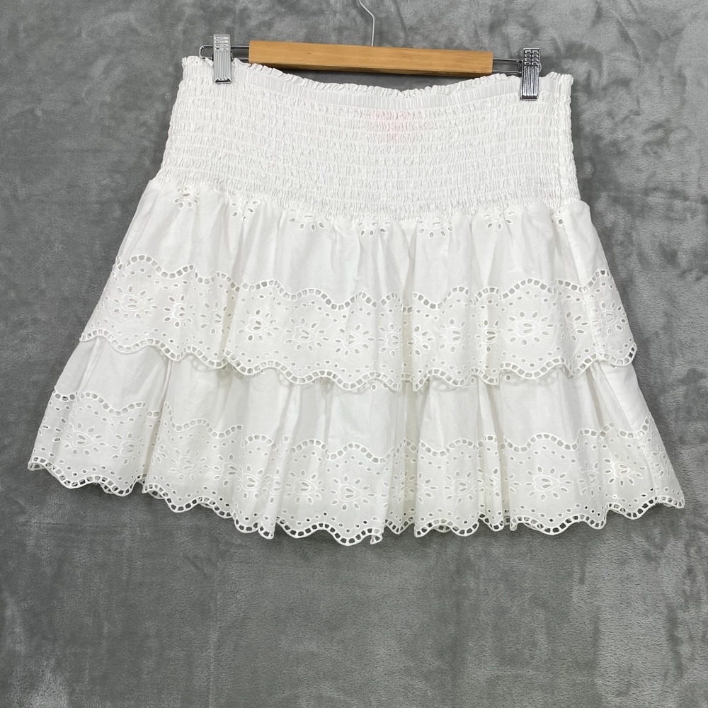 Lilly Pulitzer Ruffle Mini Skirt Women's Sz 4 Eyelet Embroidered Smocked Tiered